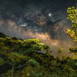 Beautiful scenery of a starry night with Milky Way Galaxy over a landscape